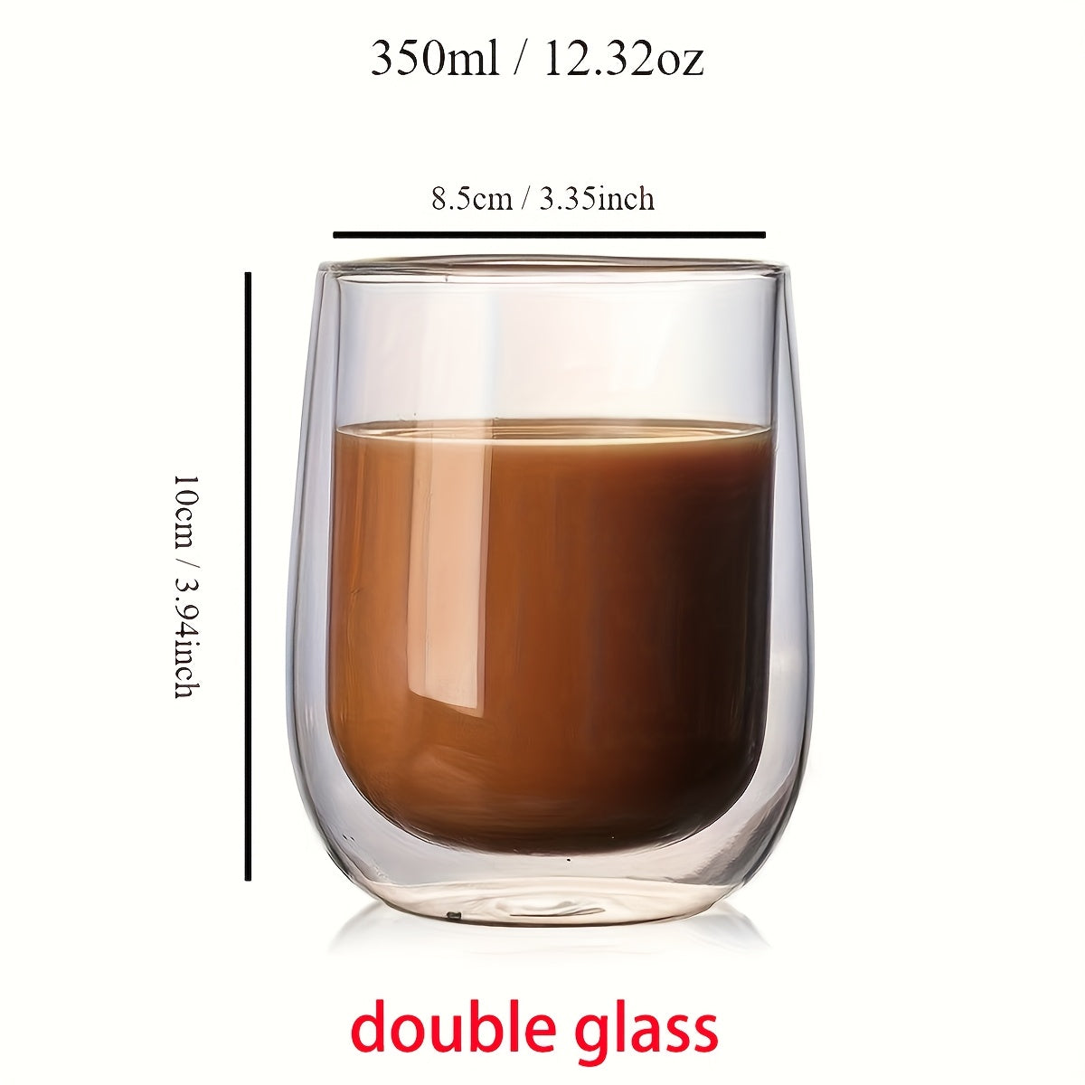 Ensemble de 4 Verres Double Paroi – Verre de 350ml pour Boissons Chaudes et Froides