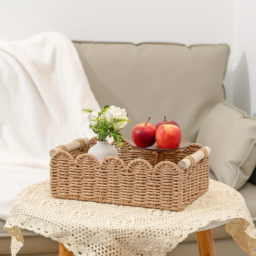 Panier de Rangement Tissé Boho avec Bord en Éventail – Décoratif et Pratique pour Tout Intérieur