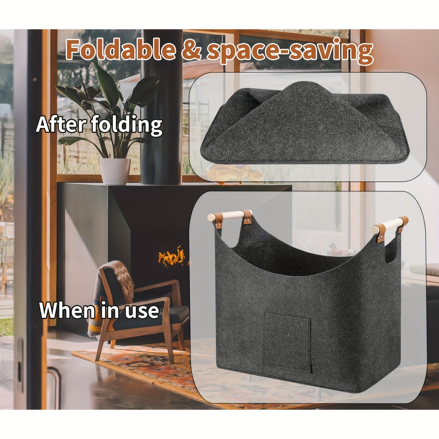 Panier en Feutre Pliable XL avec Poignées en Bois – Support en Bois Durable et Élégant pour Usage Intérieur