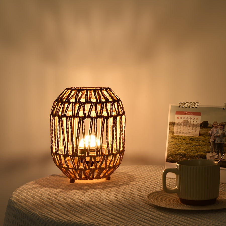 Lampe de Table en Rotin Bohème – Accent Lumineux Fait Main pour Chambre ou Espace de Vie