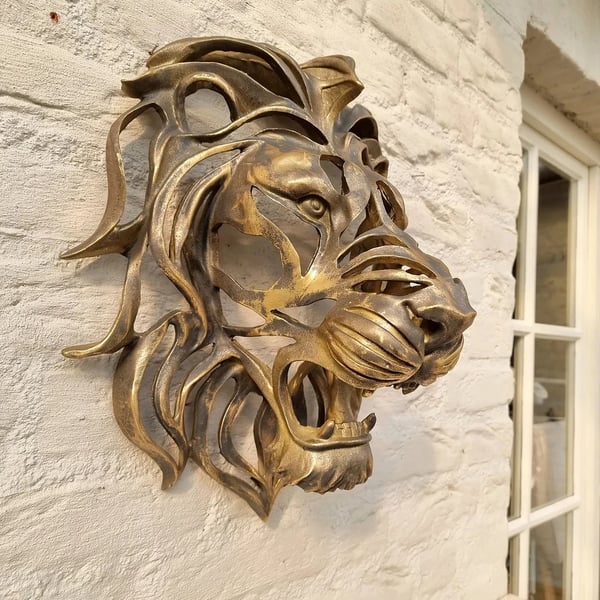Tête de Lion en Métal Décoration Murale - Élégante et Robuste