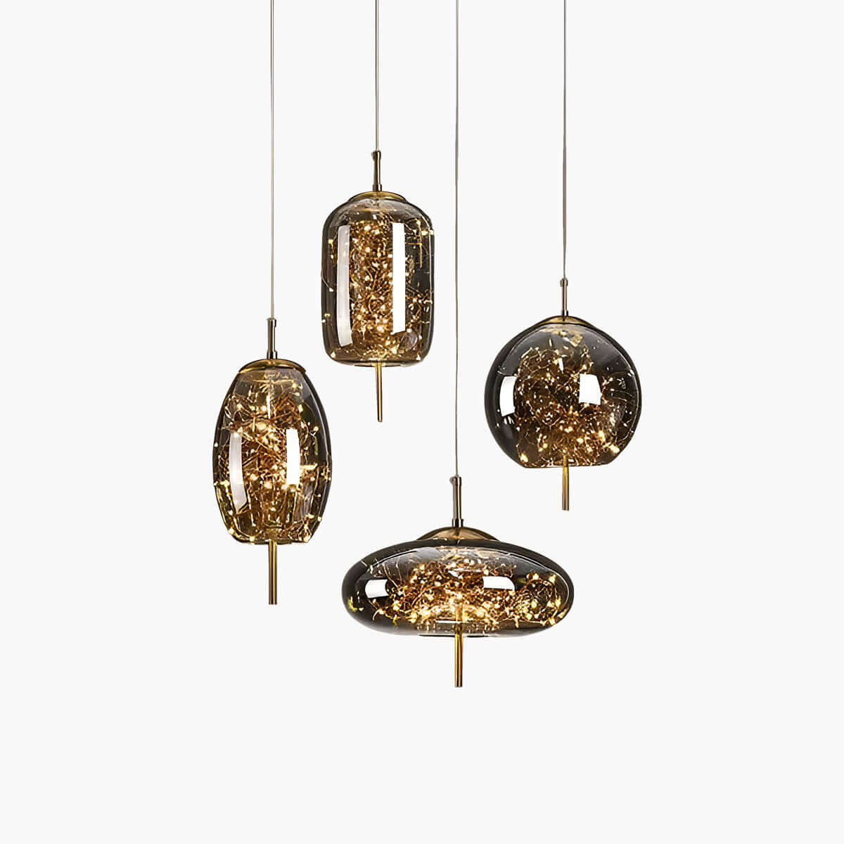 Suspension en Verre Marron avec Plusieurs Lumières
