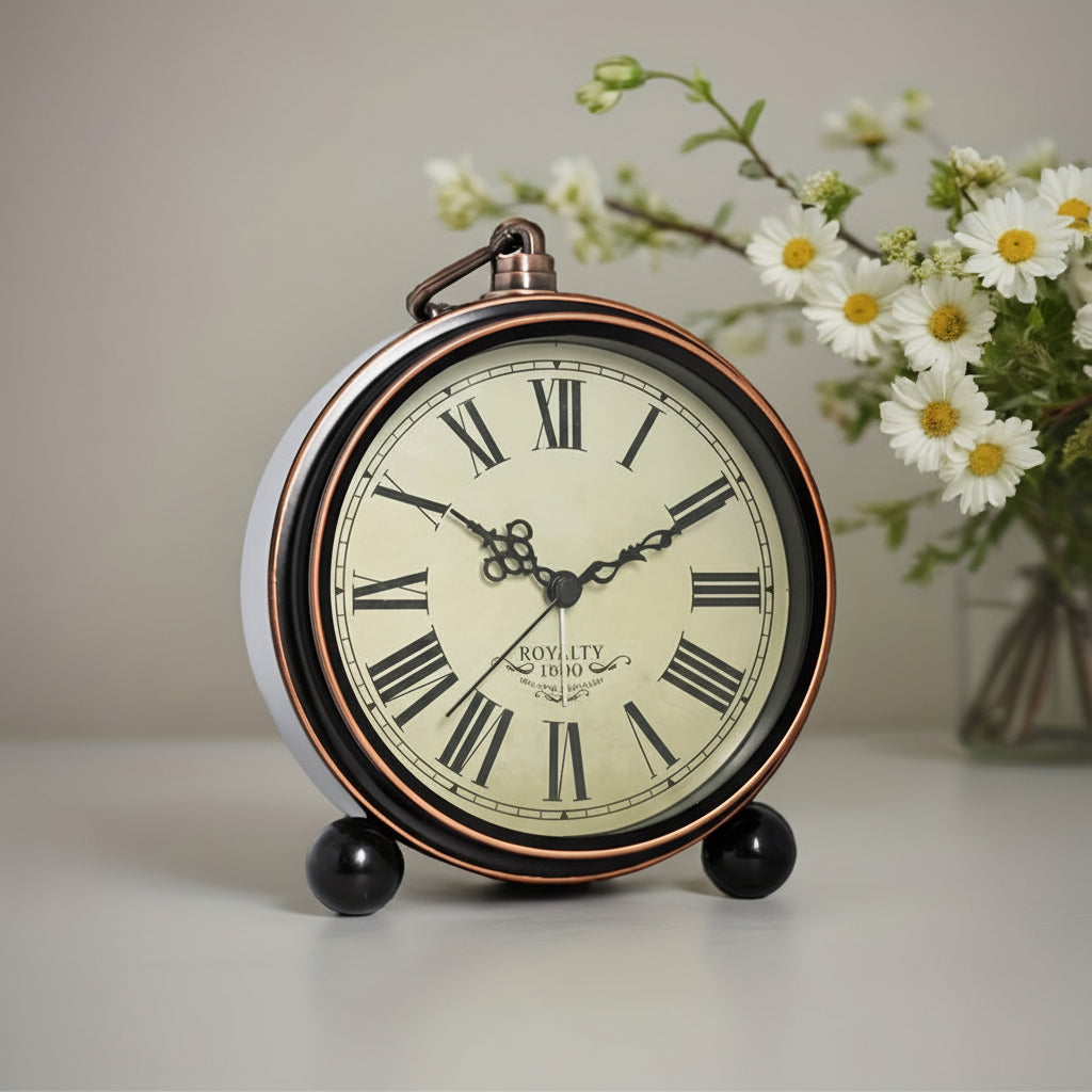 ELEGANTIME - Réveil analogique silencieux en métal vintage européen avec grand affichage