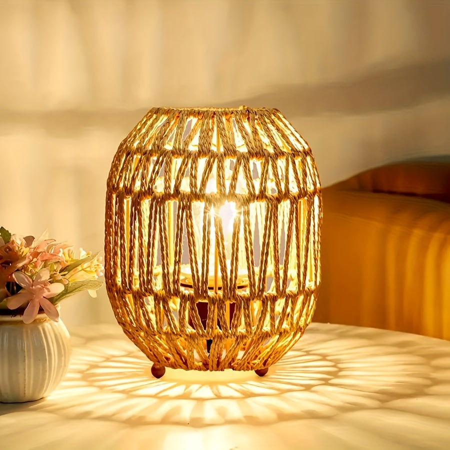 Lampe de Table en Rotin Bohème – Accent Lumineux Fait Main pour Chambre ou Espace de Vie