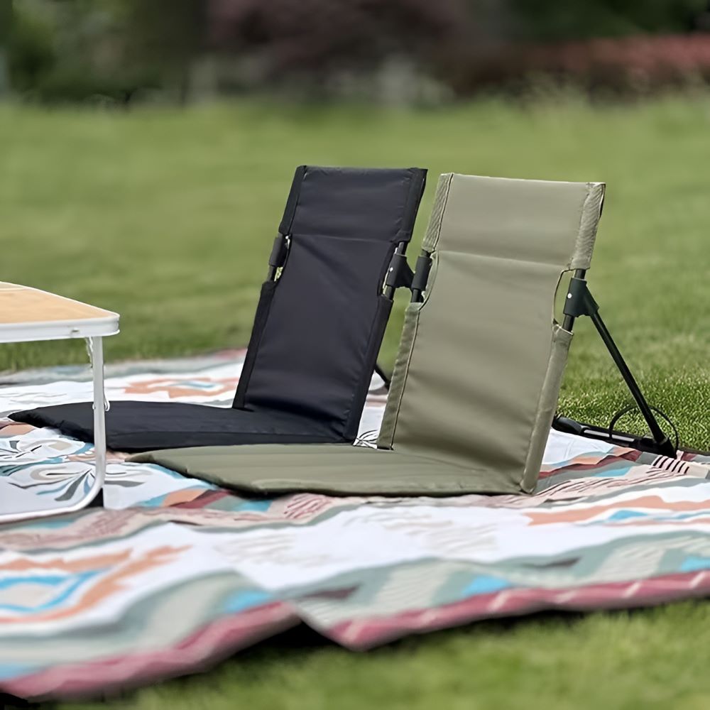 Chaise pliante en aluminium léger avec coussin noir