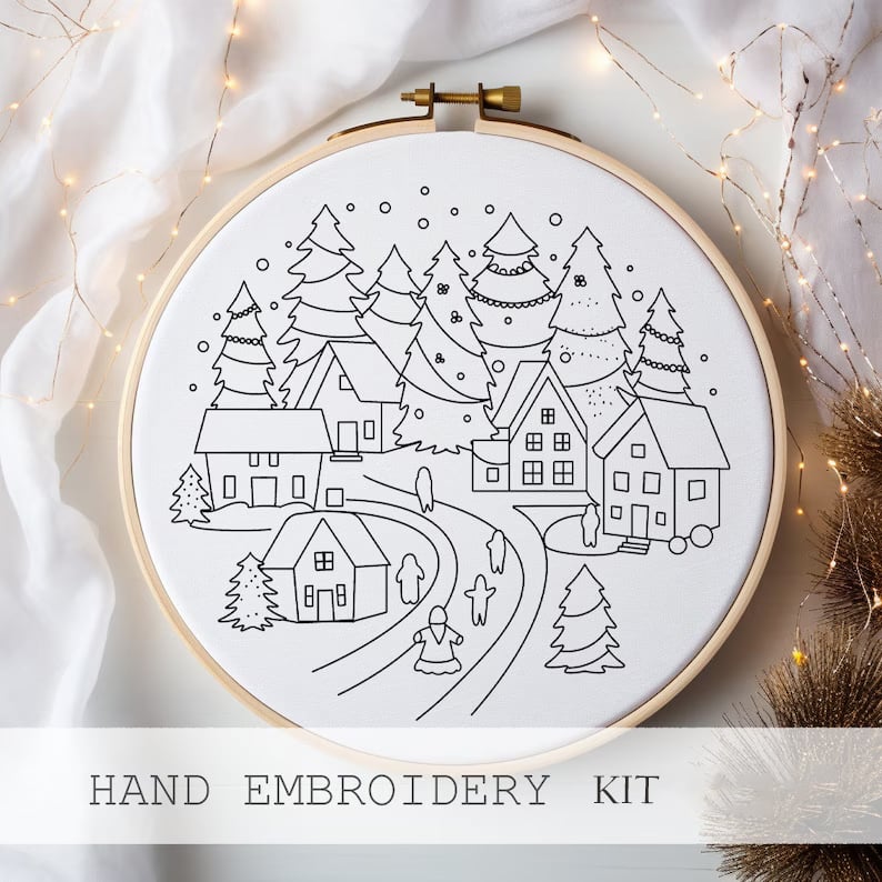 Ensemble de broderie de Noël DIY | Kit complet pour décoration faite maison | 20 cm