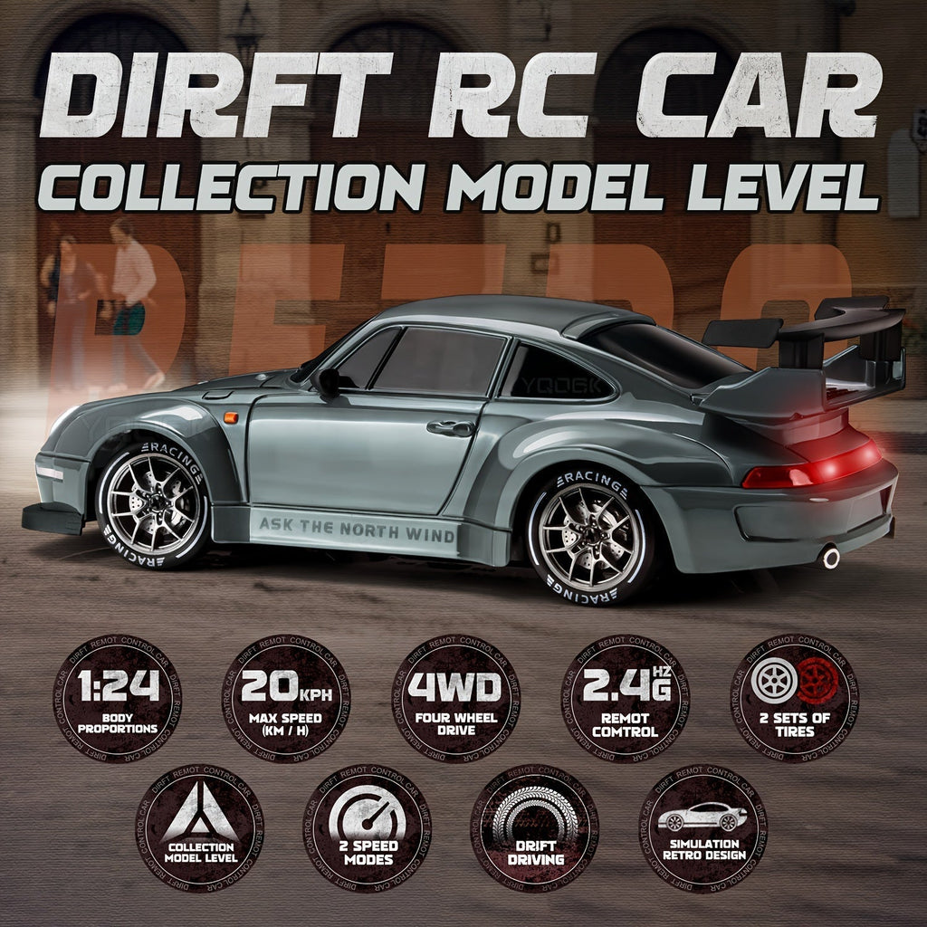 Skanto | Ultimate 1:24 Voiture de Drift RC avec roues LED – Jouet de course rechargeable 4WD