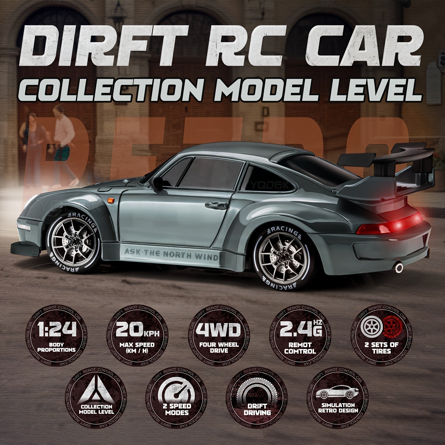 Skanto | Ultimate 1:24 Voiture de Drift RC avec roues LED – Jouet de course rechargeable 4WD