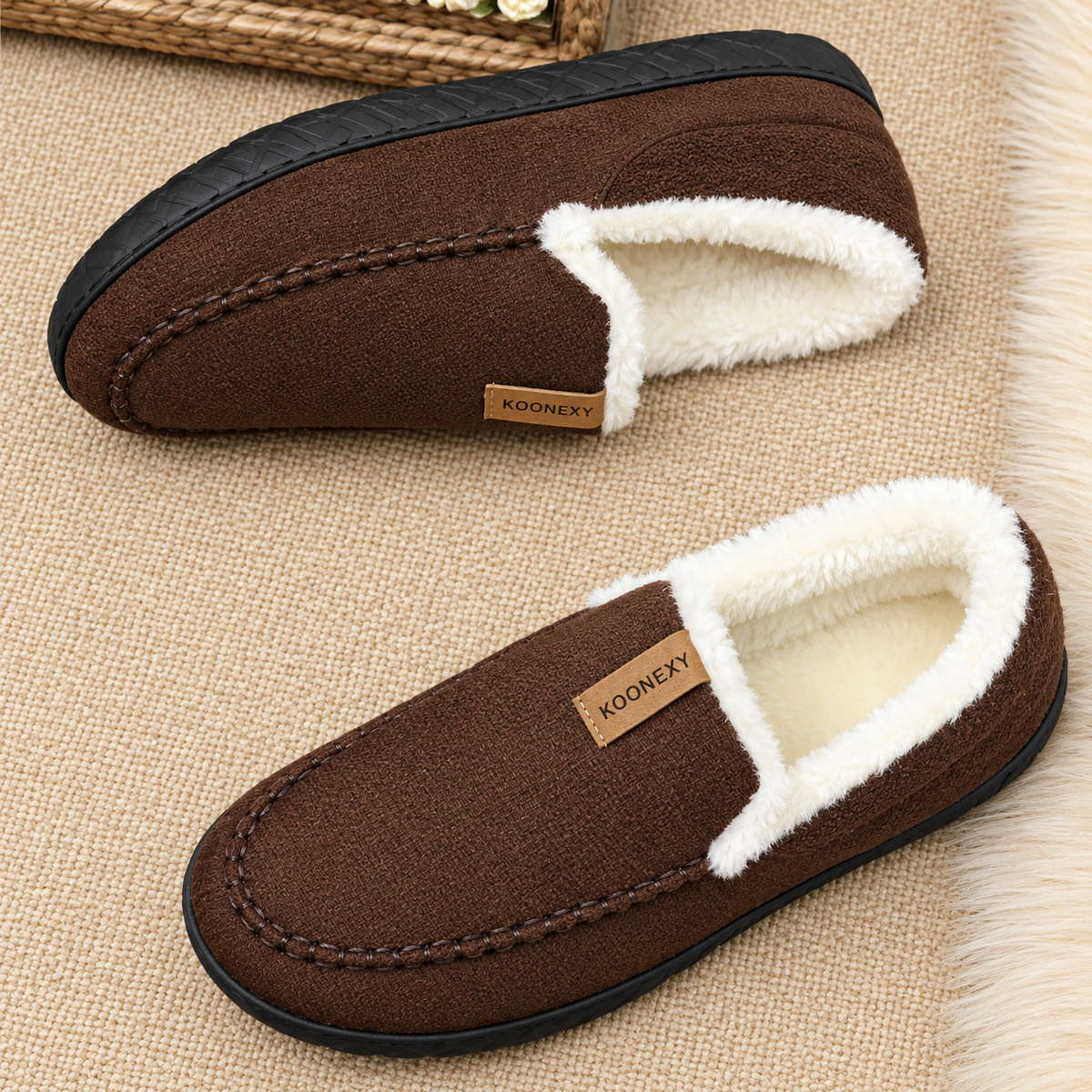 FLEECYFEET - Chaussons en laine de mouton chaude conçus pour un confort ultime en hiver, douceur et confort à la maison