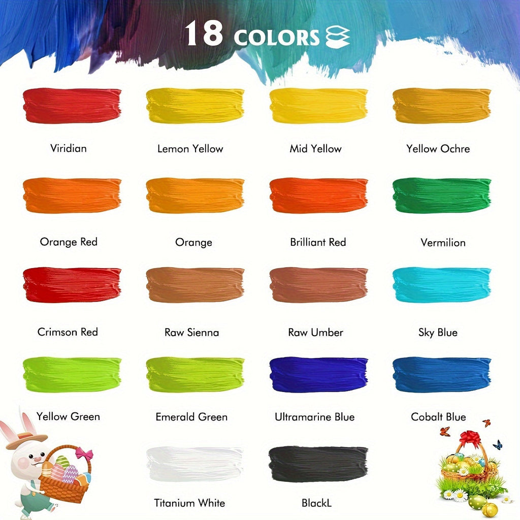 Set de Peinture Acrylique – 28 Pièces, Comprend 18 Couleurs de Peinture Acrylique et 10 Pinceaux