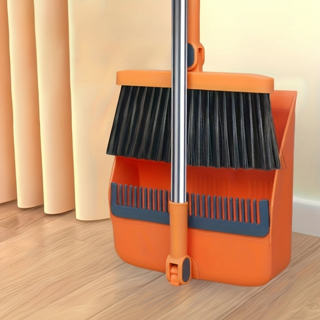 CLEANSWEEP PRO – Ensemble de balai et pelle à poussière avec manche long rotatif et dents de peigne intégrées