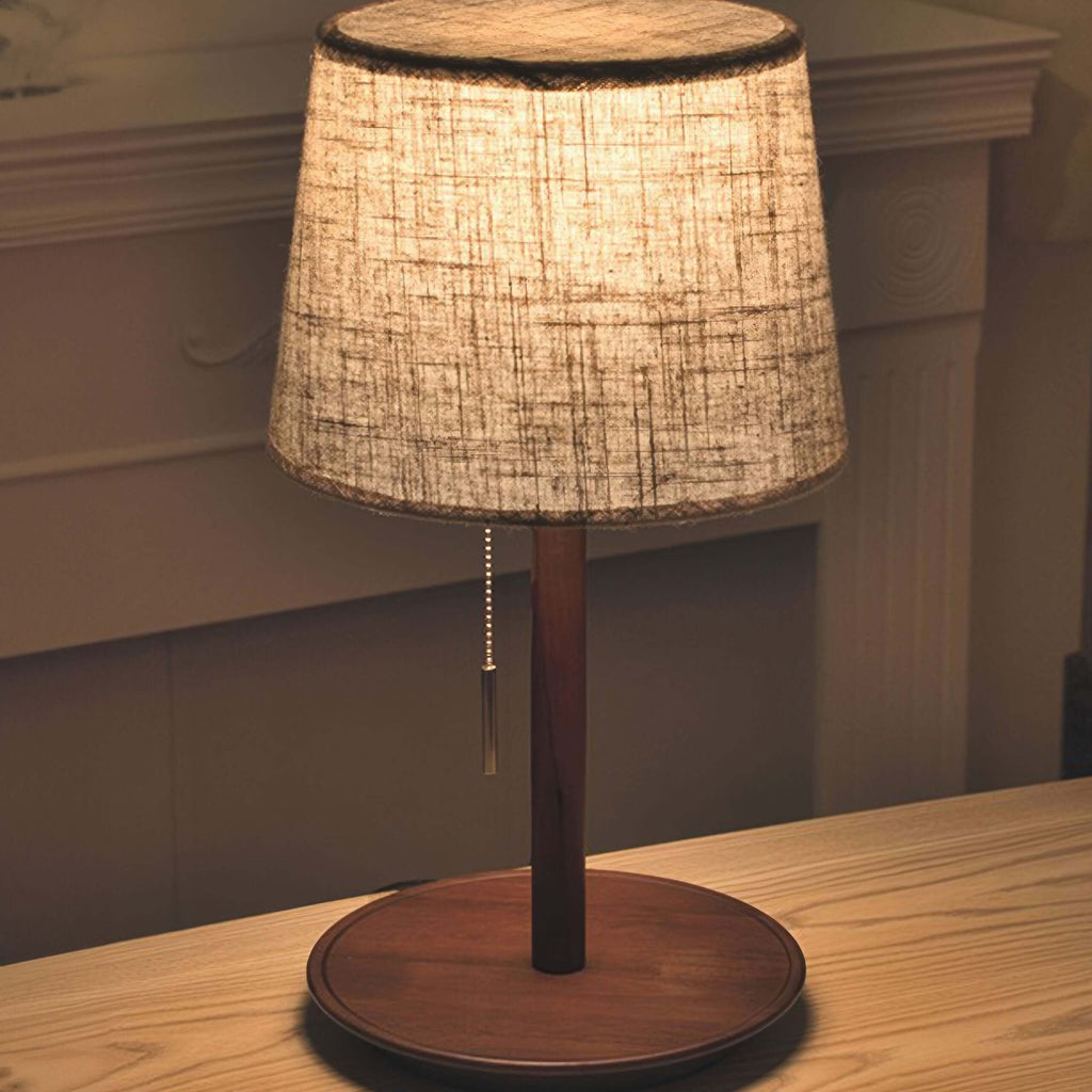 Lampe de Table en Noyer Nordique avec Abat-jour en Tissu
