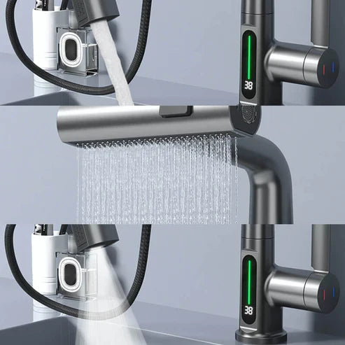 AquaPrestige Robinet Mélangeur - Robinet de Cuisine Flexible et Téléscopique avec Affichage