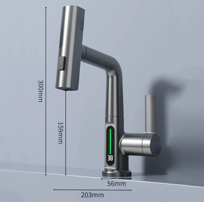 AquaPrestige Robinet Mélangeur - Robinet de Cuisine Flexible et Téléscopique avec Affichage