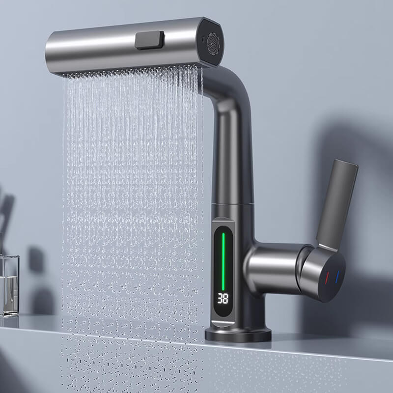 AquaPrestige Robinet Mélangeur - Robinet de Cuisine Flexible et Téléscopique avec Affichage
