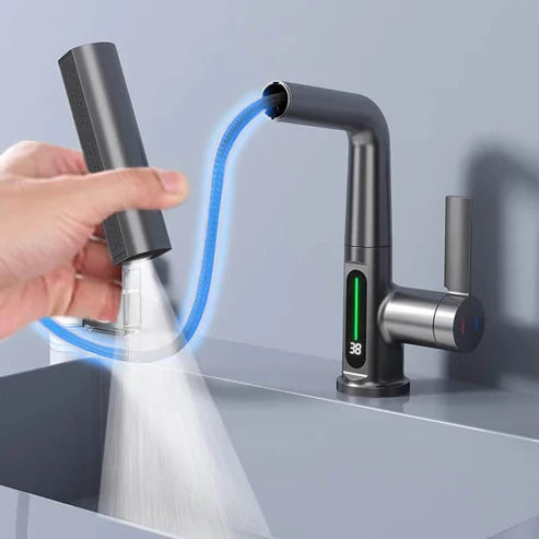 AquaPrestige Robinet Mélangeur - Robinet de Cuisine Flexible et Téléscopique avec Affichage