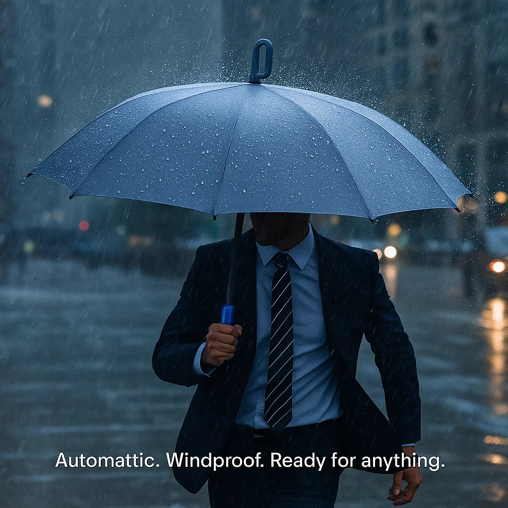 Skanto | Parapluie automatique pliable résistant au vent avec grande poignée à boucle – Compact et durable