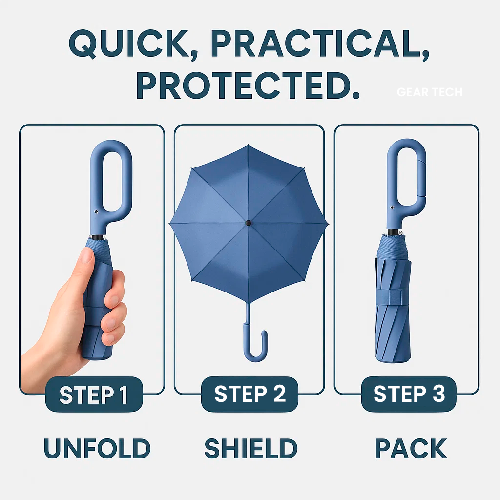 Skanto | Parapluie automatique pliable résistant au vent avec grande poignée à boucle – Compact et durable