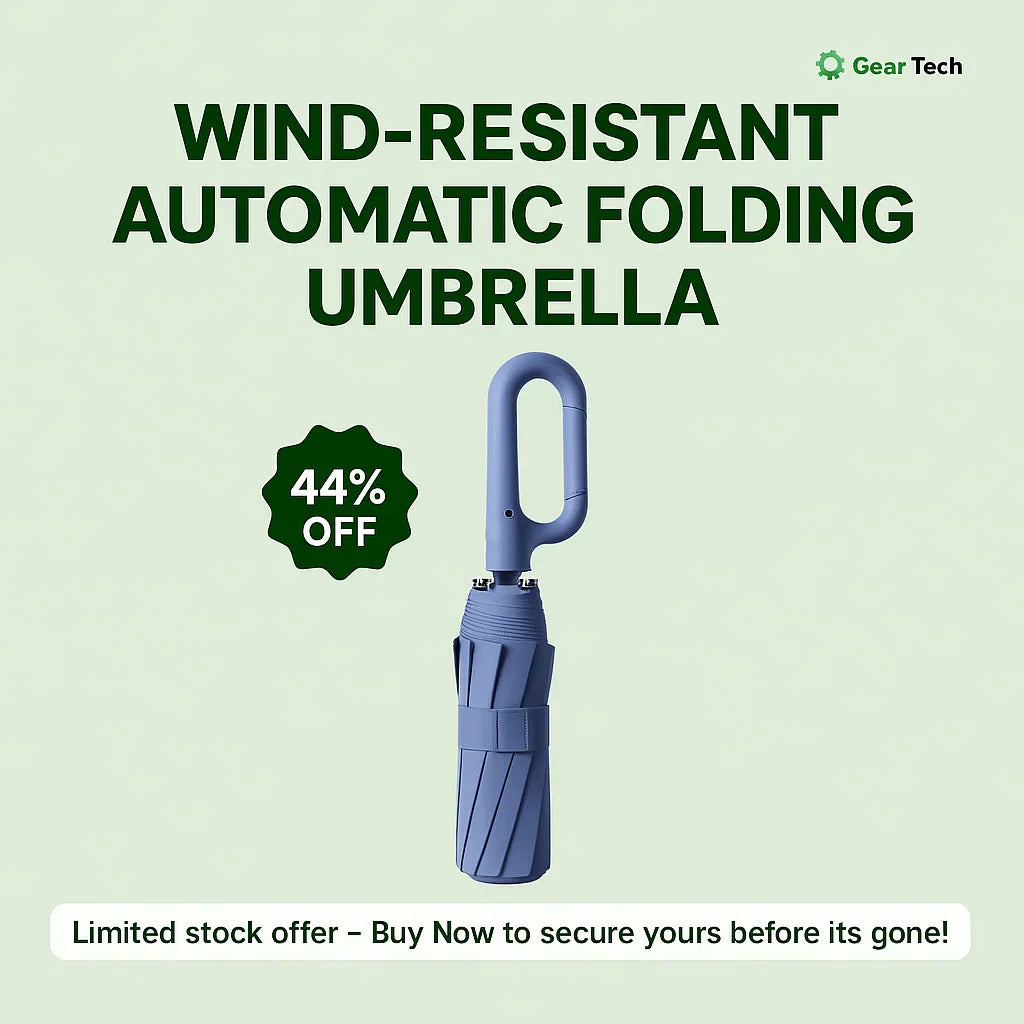 Skanto | Parapluie automatique pliable résistant au vent avec grande poignée à boucle – Compact et durable