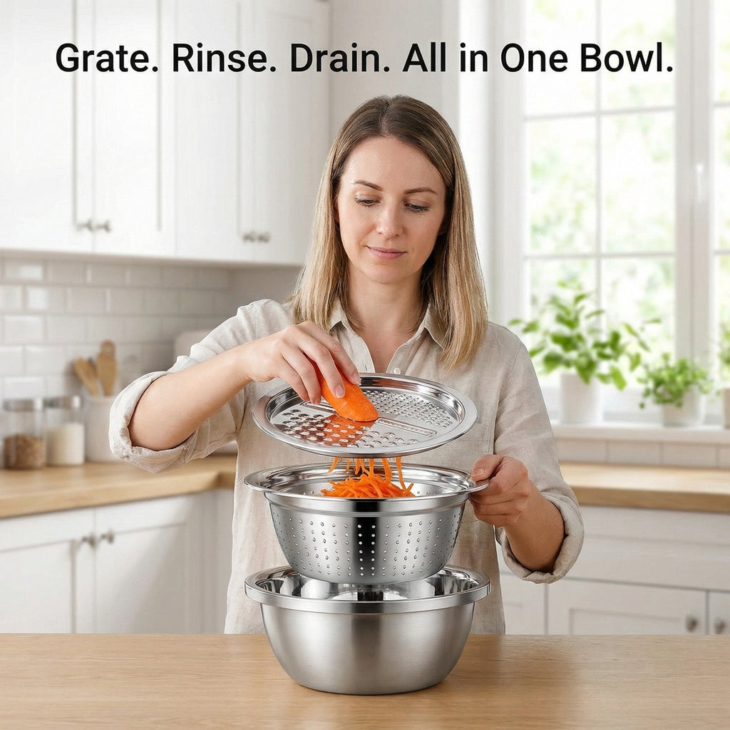 GrateNWash - Bol de préparation multifonction en acier inoxydable