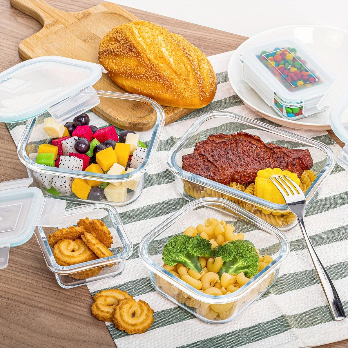 Pack de 8 Contenants Alimentaires en Verre – Boîtes Bento hermétiques pour Meal Prep avec Couvercles étanches, Résistantes au Micro-ondes, Four, Congélateur et Lave-vaisselle, Sans BPA