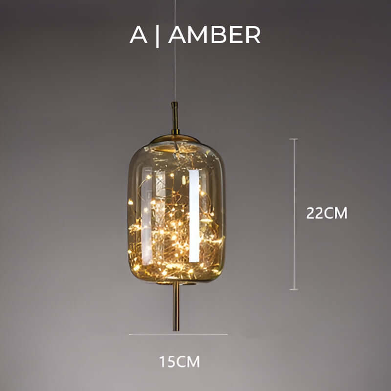Suspension en Verre Marron avec Plusieurs Lumières