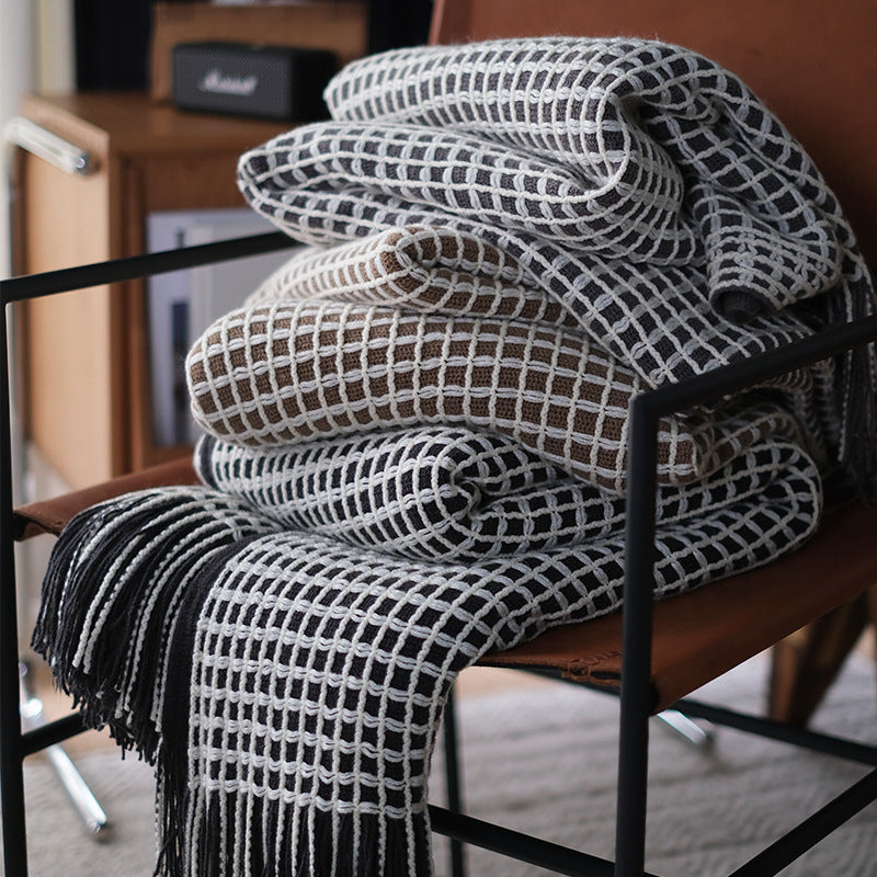Couverture en tricot à motif en gros mailles, plaid décoratif