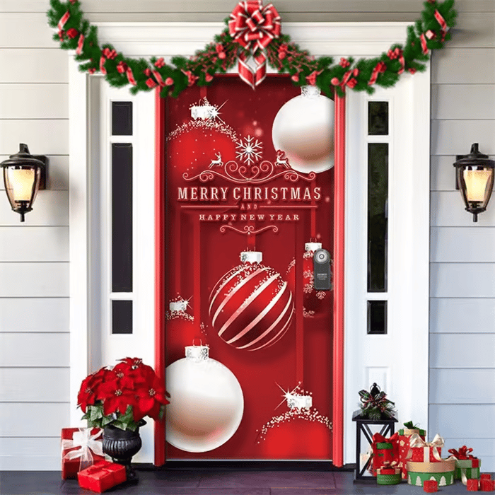 Décoration de porte de Noël avec le Père Noël | Couverture de porte en tissu | Montage rapide & réutilisable