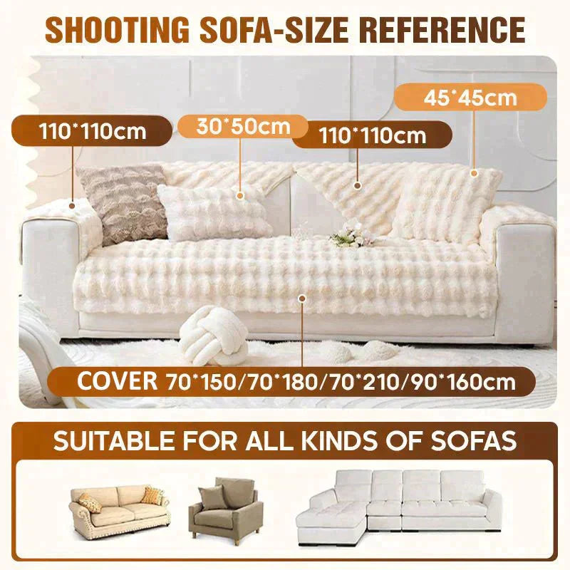 Housse de canapé en peluche | Antidérapante | Design en fourrure de lapin épaisse | Lavable & Douce