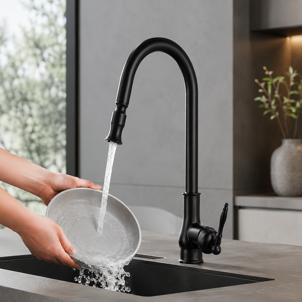 BRONZEFLOW – Robinet de cuisine à tirage antique en bronze avec contrôle tactile
