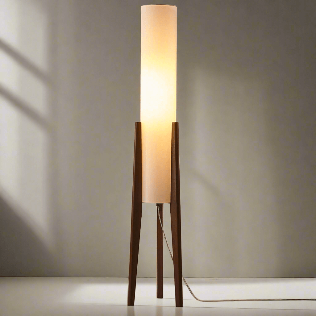 Lampe sur Pied en Bois Massif avec Abat-jour en Tissu