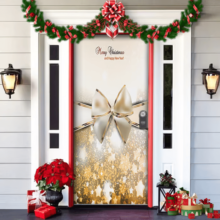 Décoration de porte de Noël avec le Père Noël | Couverture de porte en tissu | Montage rapide & réutilisable