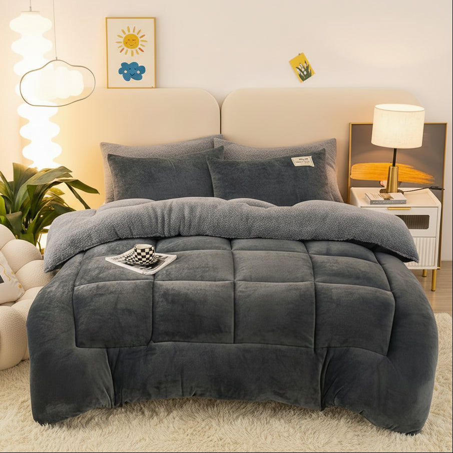 VELVLOFT – Couette en Fleece d'Agneau à Motif Grille