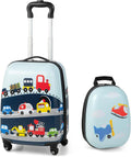 Ensemble de bagages rigides pour enfants en 2 pièces et sac à dos avec roues à 360° – Hélicoptère