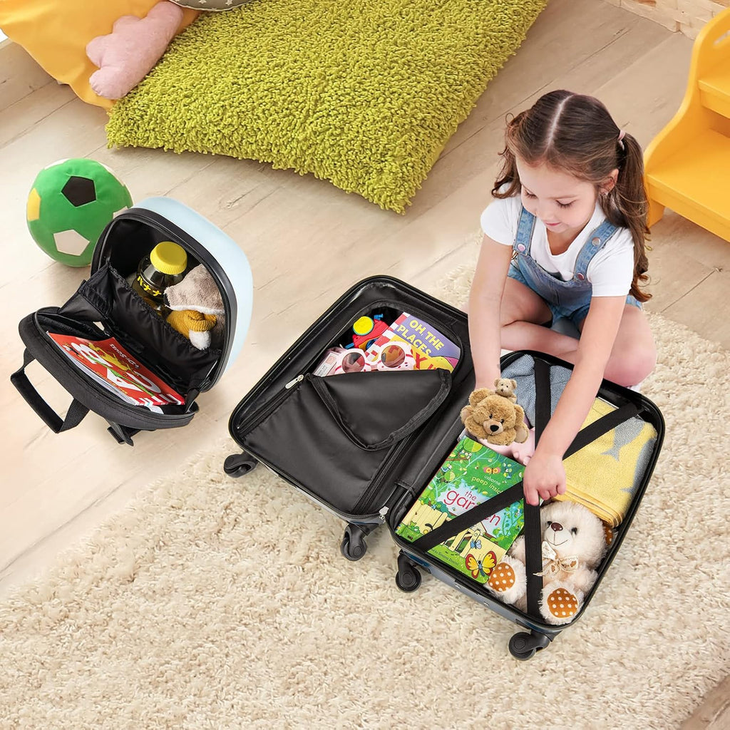 Ensemble de bagages rigides pour enfants en 2 pièces et sac à dos avec roues à 360° – Hélicoptère