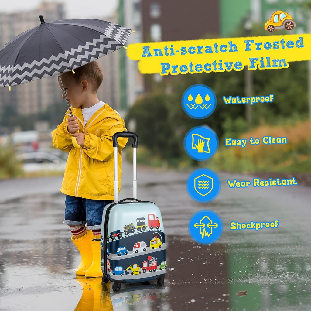 Ensemble de bagages rigides pour enfants en 2 pièces et sac à dos avec roues à 360° – Hélicoptère