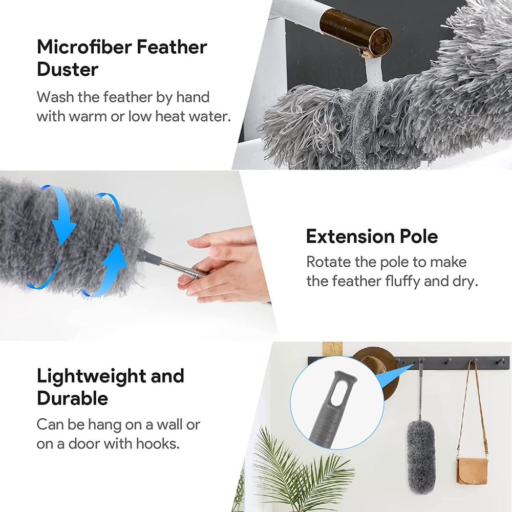 FlexDuster | Duster télescopique avec tête en microfibre extra longue (3 têtes de nettoyage de remplacement gratuites)