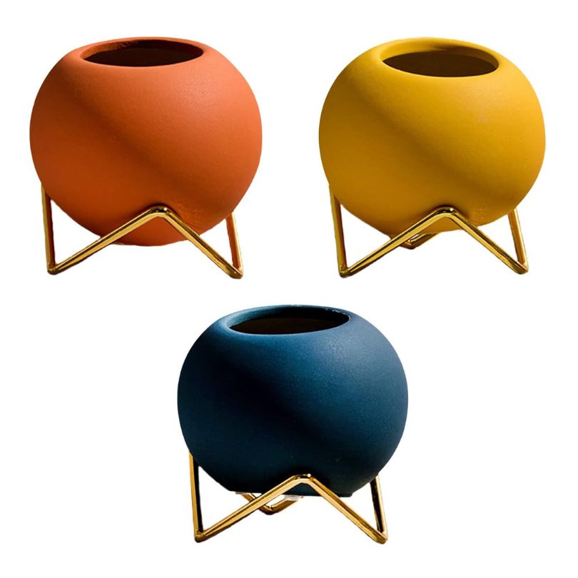 Pot de fleurs en céramique avec support en métal style nordique 10,5 cm