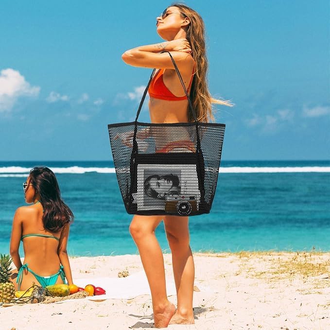 Sac de Plage en Maille Pliable avec Poche Intérieure