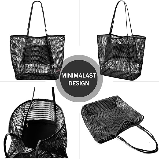 Sac de Plage en Maille Pliable avec Poche Intérieure