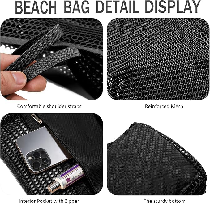 Sac de Plage en Maille Pliable avec Poche Intérieure