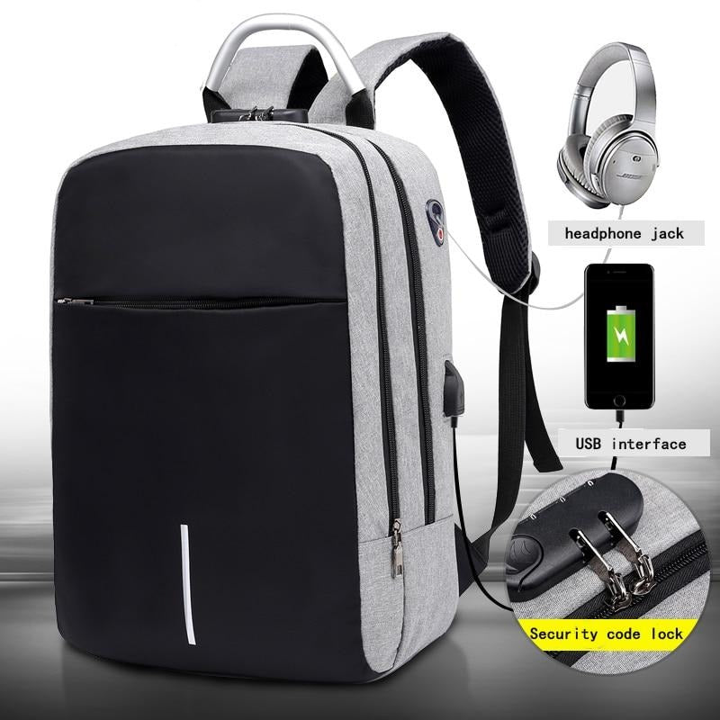 Sac à Dos Anti-Vol Résistant à l'Eau pour Ordinateur Portable – Design de Fermeture Éclair Cachée avec Charge USB