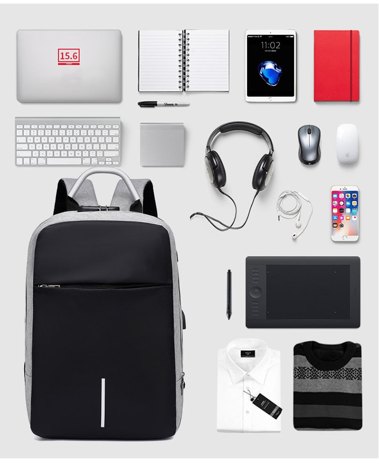 Sac à Dos Anti-Vol Résistant à l'Eau pour Ordinateur Portable – Design de Fermeture Éclair Cachée avec Charge USB