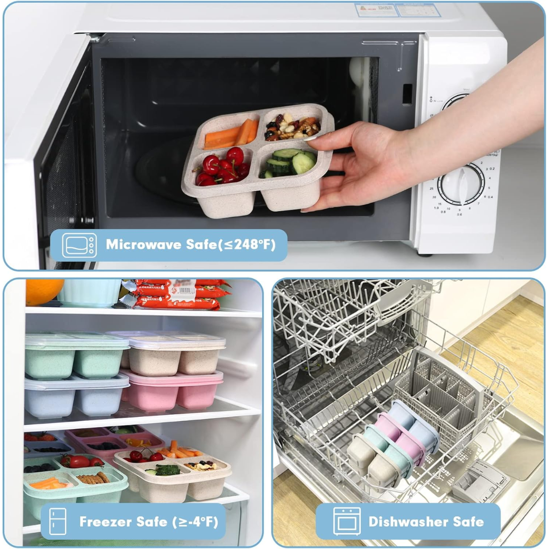 Boîtes de préparation de repas à 4 compartiments de style Bento (pack de 4) - Bento4You