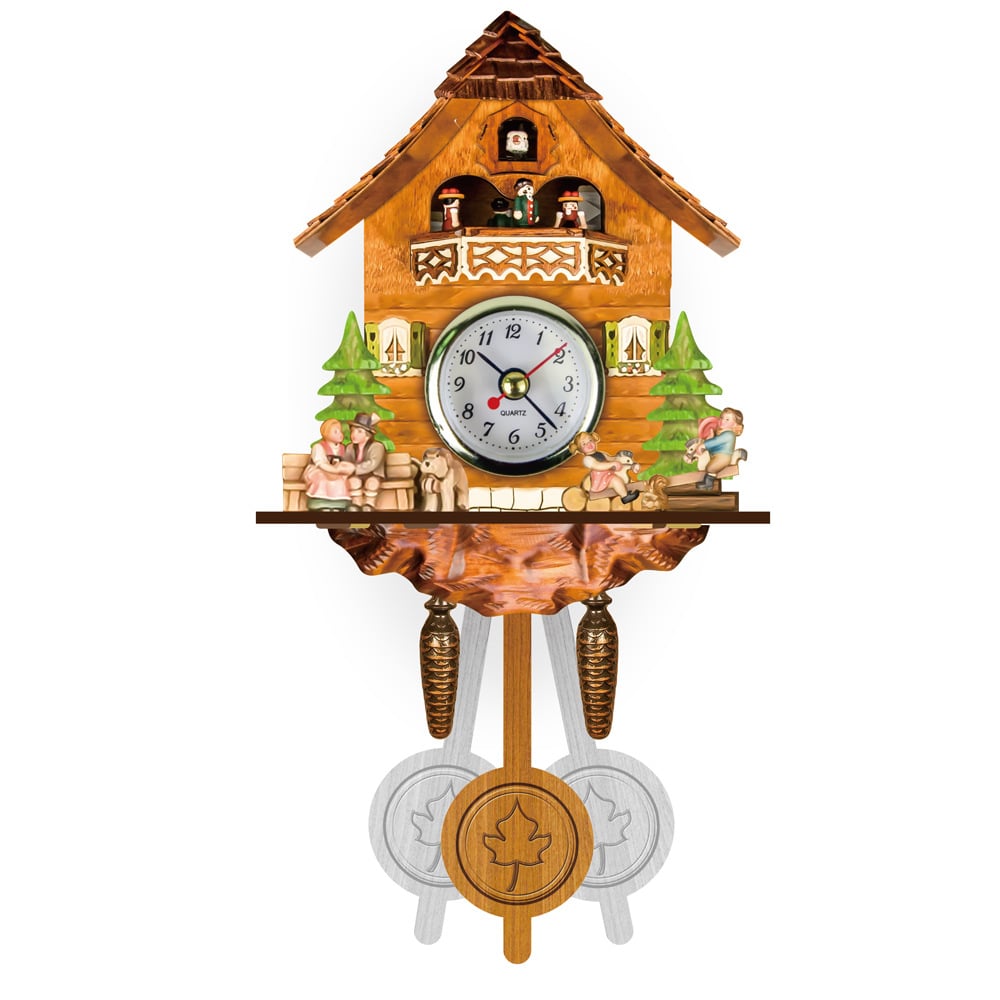 Horloge à coucou traditionnelle | Fabriquée à la main en bois de la Forêt-Noire | Design chalet avec musique et figurines
