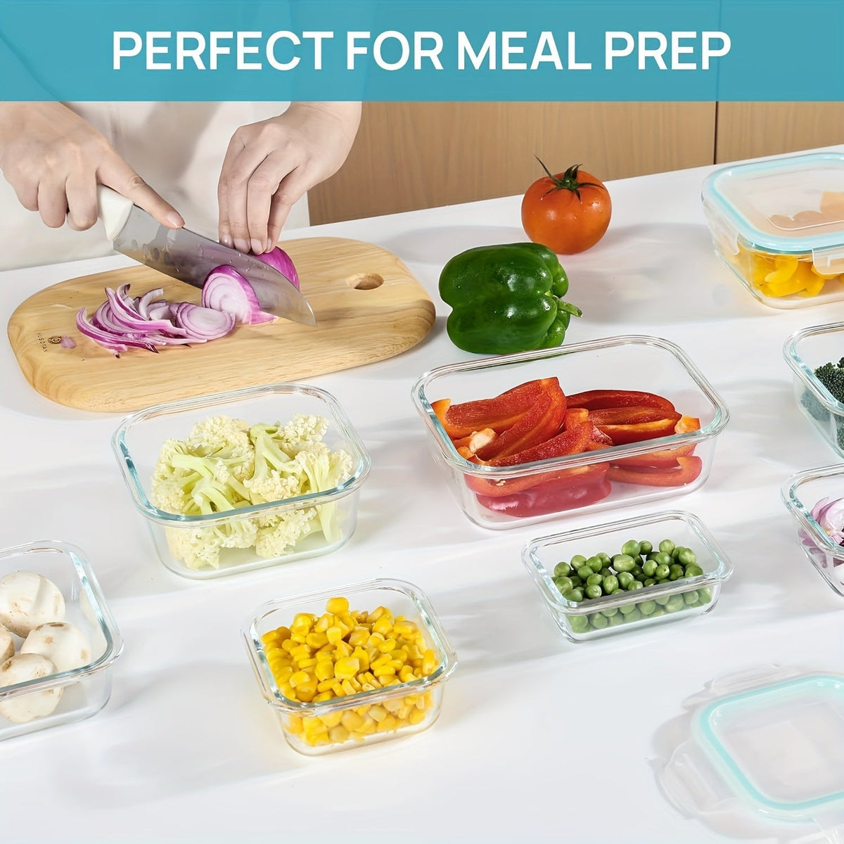 Pack de 8 Contenants Alimentaires en Verre – Boîtes Bento hermétiques pour Meal Prep avec Couvercles étanches, Résistantes au Micro-ondes, Four, Congélateur et Lave-vaisselle, Sans BPA