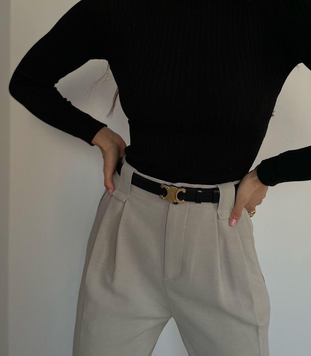 Ceinture Femme avec Boucle en Or - Noir et Marron