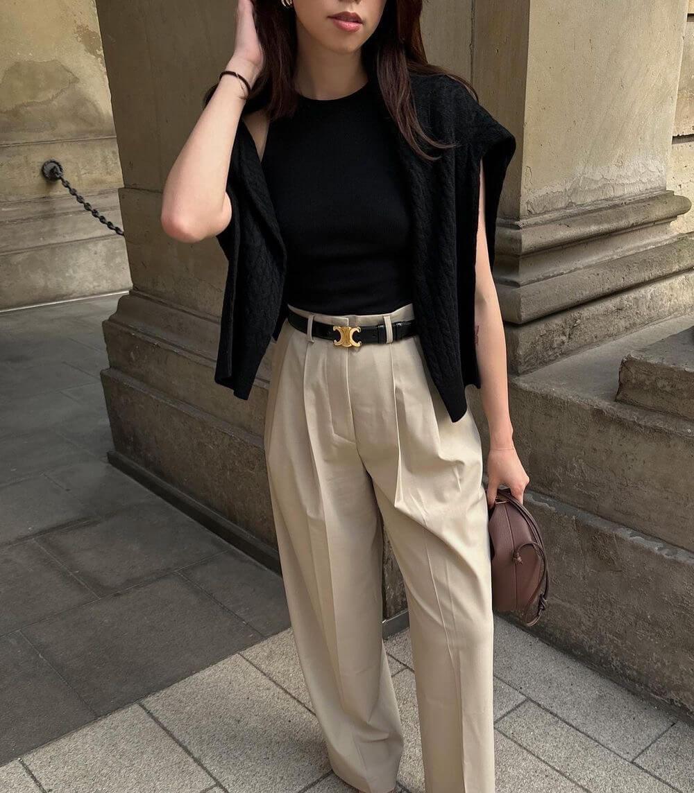 Ceinture Femme avec Boucle en Or - Noir et Marron