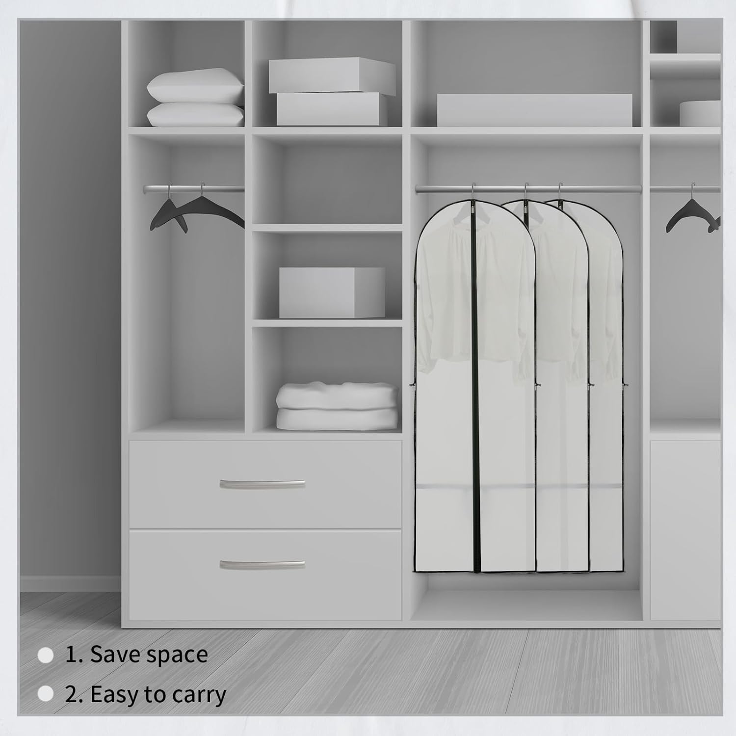 Housse de rangement pour vêtements longs – Sac à robe de 180 cm avec fermeture éclair et fenêtre (2 pièces)