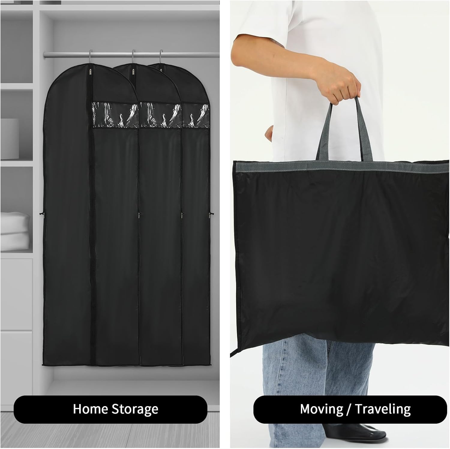 Housse de rangement pour vêtements longs – Sac à robe de 180 cm avec fermeture éclair et fenêtre (2 pièces)